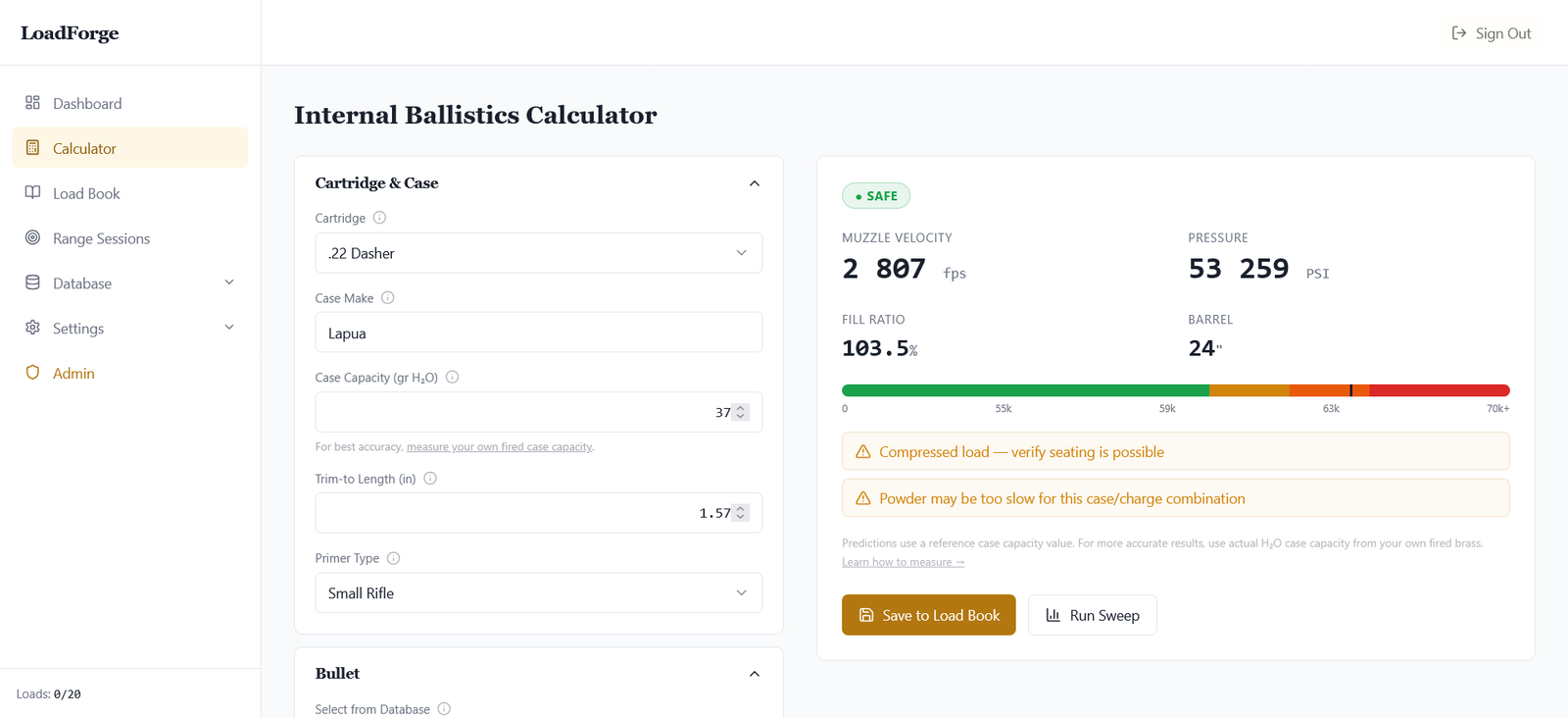 internal ballistic calculator